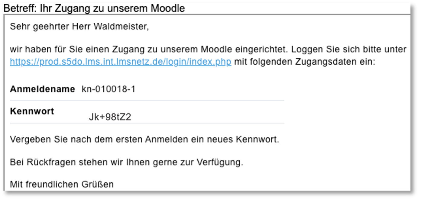 E-Mail: Zugangsdaten zu Moodle