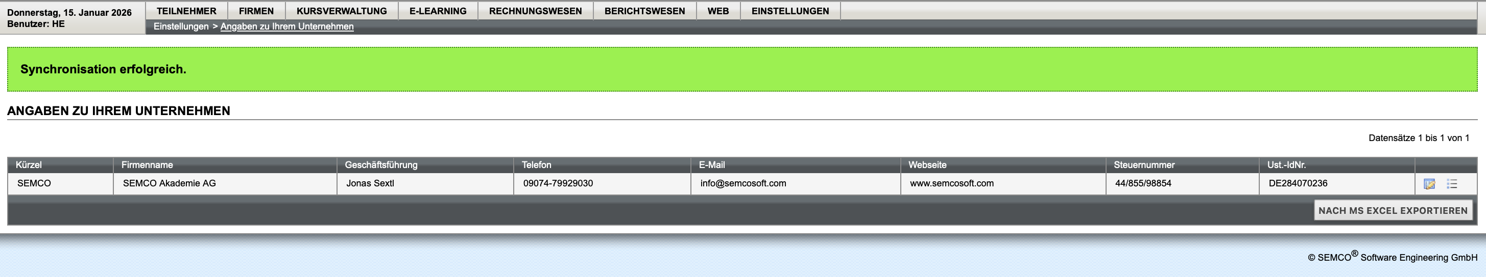 Erfolgsmeldung nach Abruf der Kursabschlüsse und Prüfungsergebnisse