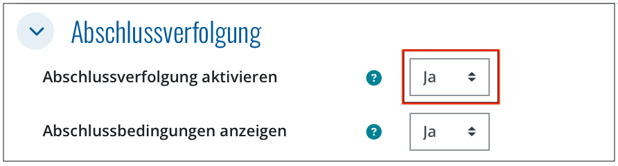 Einstellungen zur Abschlussverfolgung in Moodle (Kursebene)