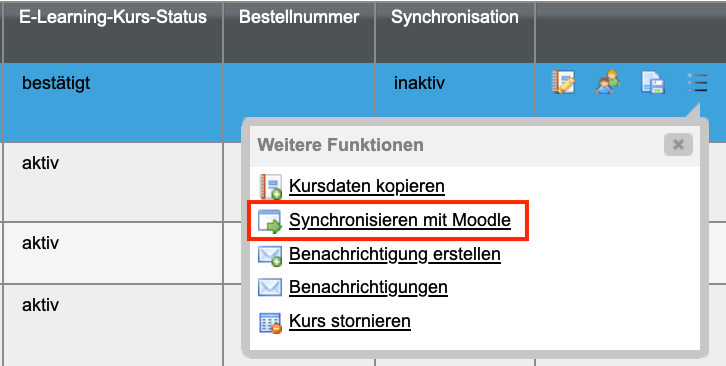 Erstsynchronisation mit Moodle anstoßen