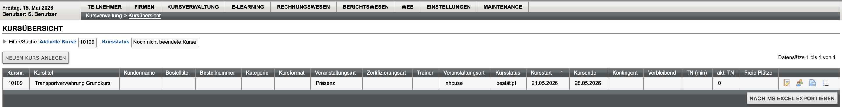 Kursübersicht mit umzuwandelndem Präsenzkurs