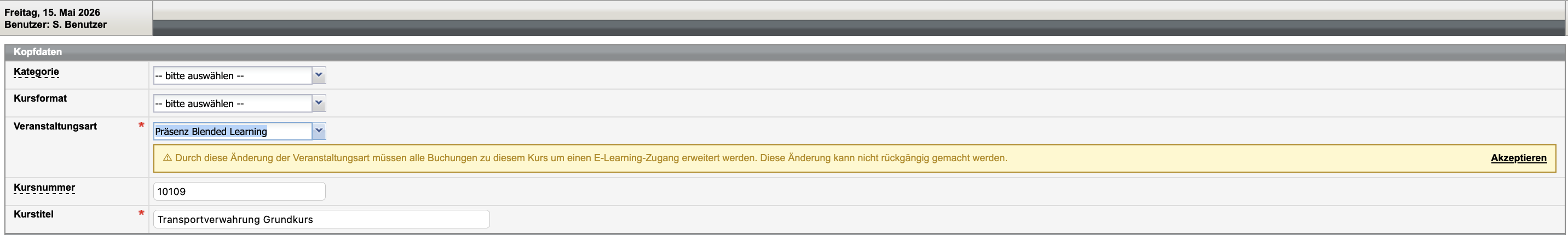 Auswahl des Blended-Learning-Formats im Kursformular