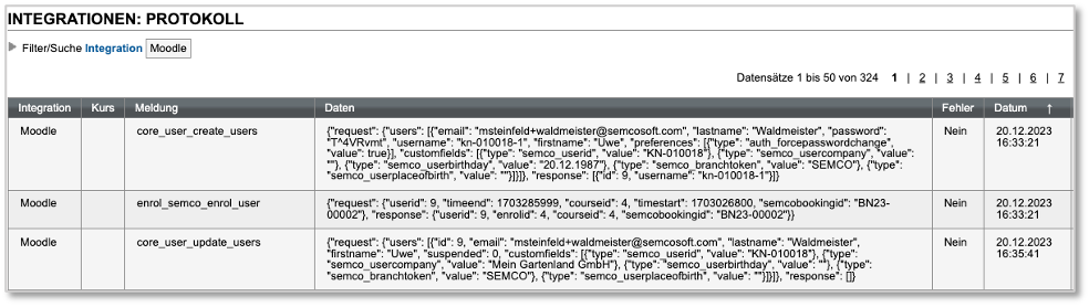 Moodle-Schnittstellen-Protokollierung