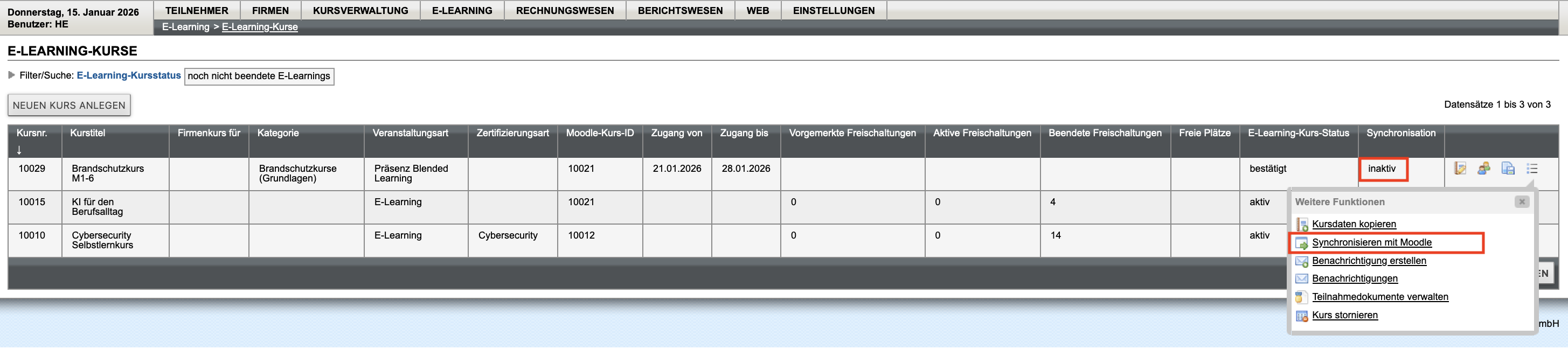 Einen Kurs mit Moodle synchronisieren