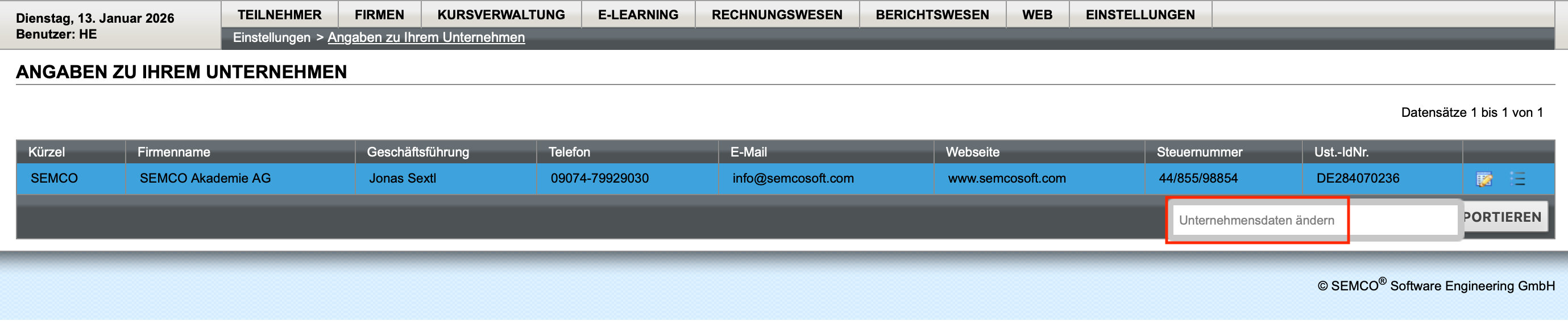 Unternehmensdaten ändern