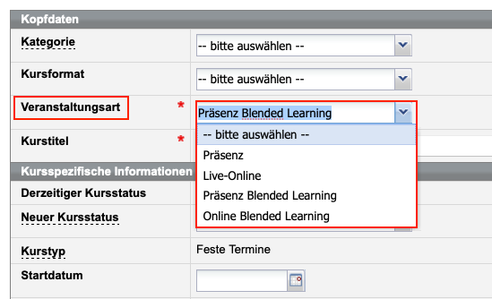 Veranstaltungsart Blended-Learning-Kurse