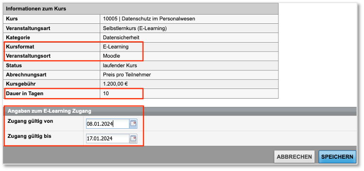 Warenkorbansicht mit Auswahl des Freischaltungszeitraums