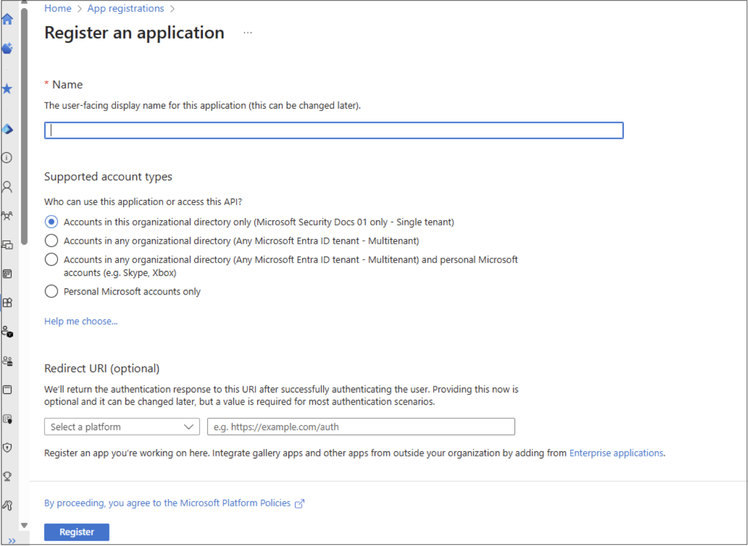 Azure Portal, App-Registrierungen