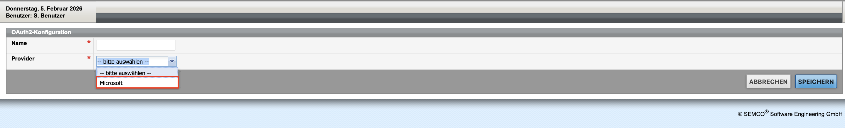 Providerauswahl beim Neuanlegen von OAuth2