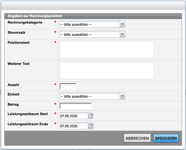 Screenshot des Formulars Rechnungspositionen erfassen und bearbeiten