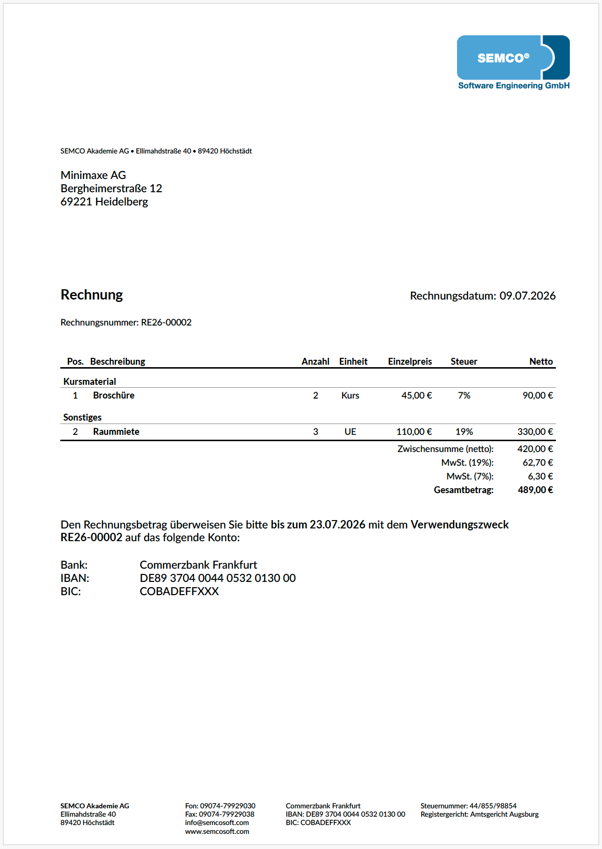 Zusatzrechnung für Firmen