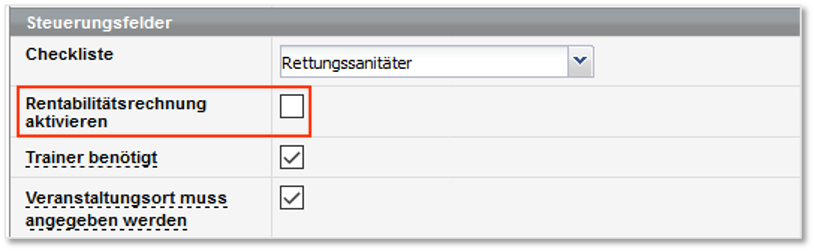 Rentabilitätsrechnung im Kursformular aktivieren