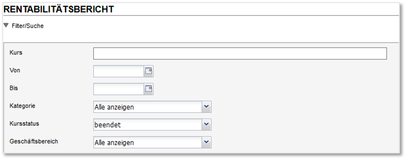 Filter- und Suchoptionen im Rentabilitätsbericht