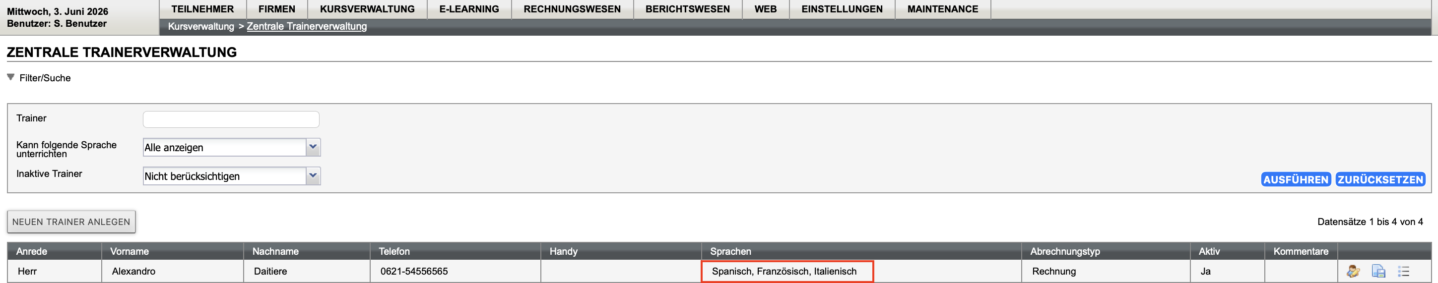 Aktualisierte Spracheinträge in der Zentralen Trainerverwaltung