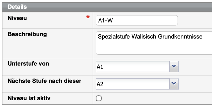 Checkbox "Niveau ist aktiv" ist deaktiviert