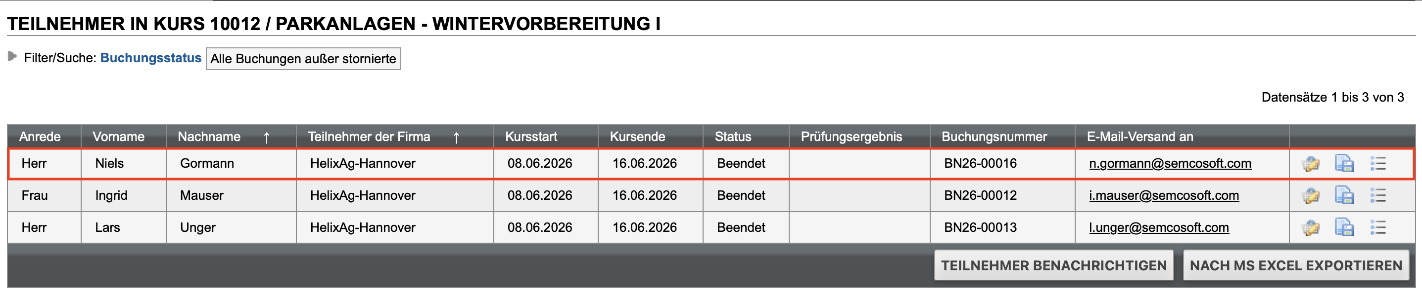 Nachträglich eingebuchte Teilnehmer in der Kursteilnehmerliste