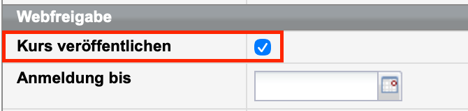 Checkbox "Kurs veröffentlichen" im Kursformular