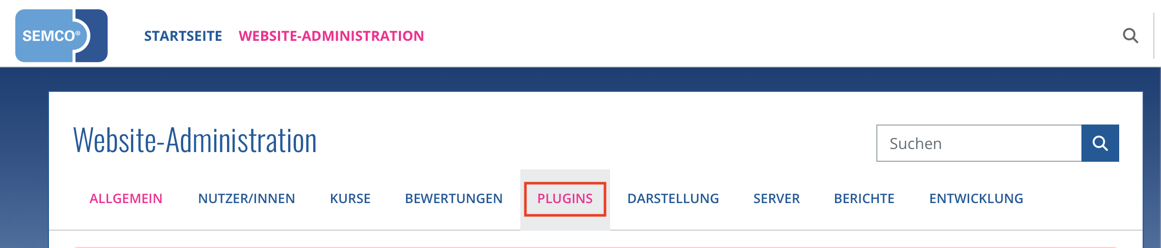 Plugins-Menü in der Moodle Website-Administration
