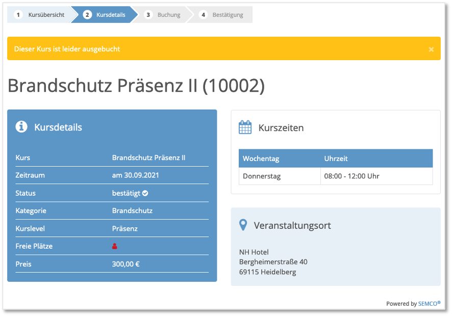 Fehlender Anmeldebutton online, wenn der Kurs ausgebucht ist