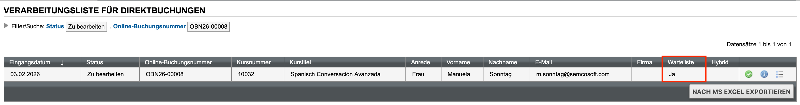 Neue Spalte für Warteliste