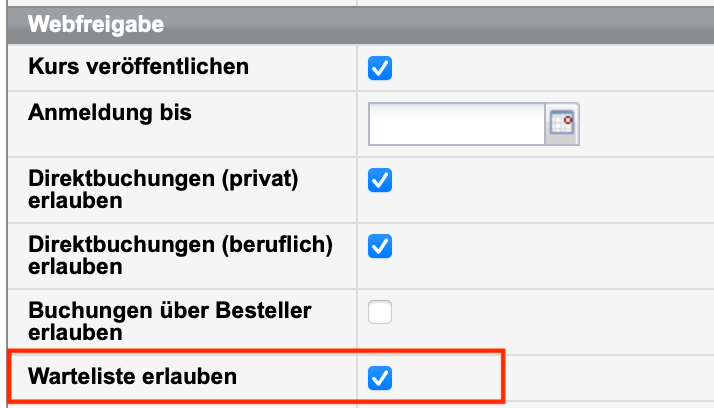 Wartelisten-Checkbox im Kursformular