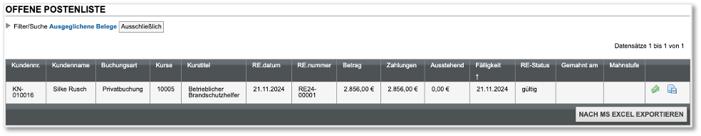 Ausgeglichene Rechnung in der Offenen-Postenliste