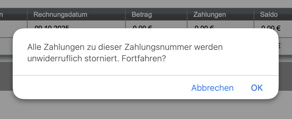 Dialogfenster zur Bestätigung des Löschvorgangs