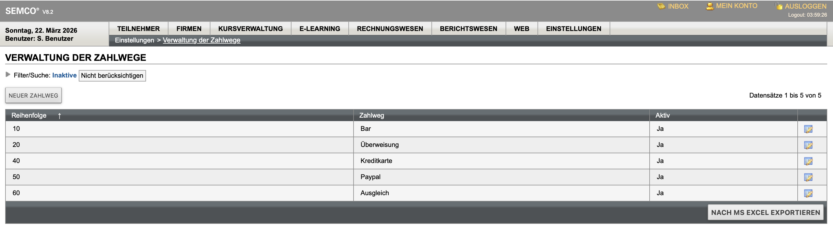 Verwaltung der Zahlwege