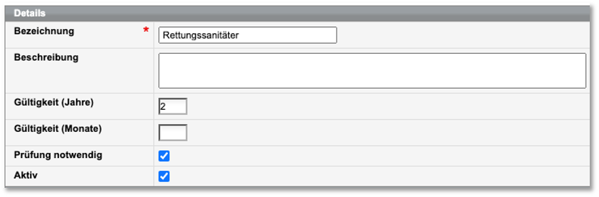 Formular zum Anlegen einer neuen Zertifizierungsart