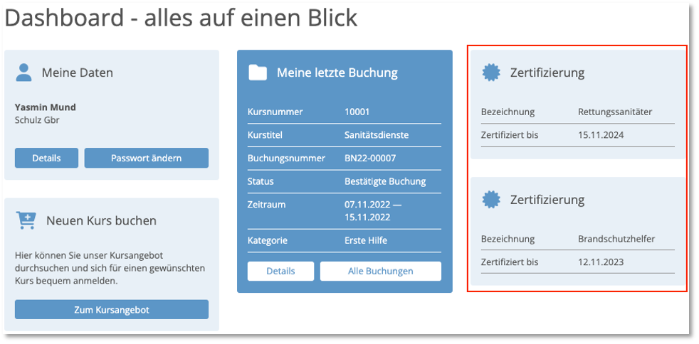 Anzeige von Zertifizierungen im Teilnehmerportal