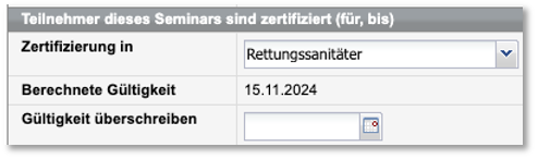 Block zur Aktivierung der Zertifizierungsart im Kursformular